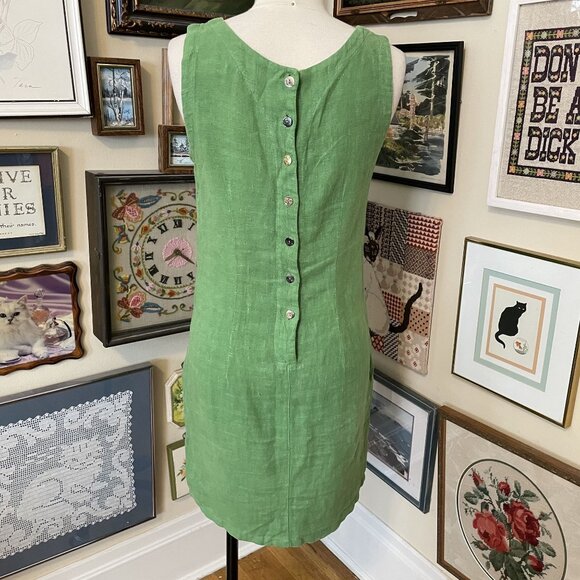 Coldwater Creek Green 100% Linen Sleeveless Dress With Button Back & Pockets M - Picture 3 of 6